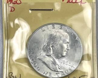 1960 Franklin Silver Half Dollar, US 50c, 90%