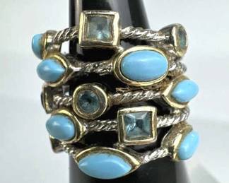 925 Silver Geometric Turquoise 5-Row Rope Ring
