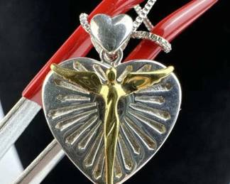 925 Silver & Gold Angel Cross LANAGGI Heart Neckl