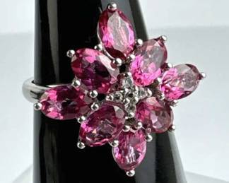 925 Silver Hot Pink Topaz Flower Ring