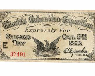 1893 Columbian Expo Ticket Chicago Day XF