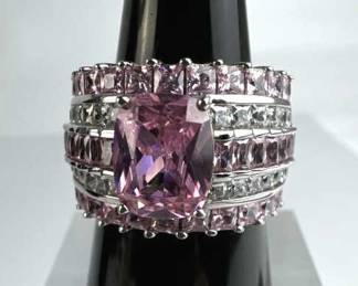 NEW 925 Silver Signed BBJ Pink & Clear CZ Ring