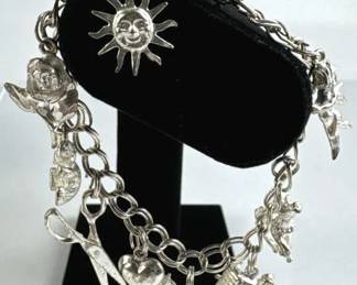 925 Silver Charm Bracelet w/ Assorted Charms