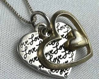 925 Silver LA "Love" Double Heart Charm Pendant