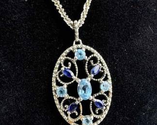 925 Silver Vintage Topaz & Sapphires Filigree Neck