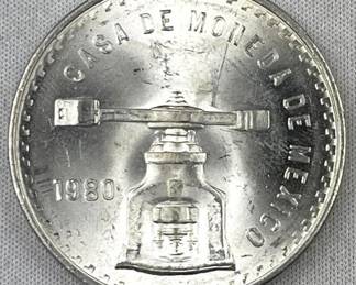 1oz Silver 1980 Mexico 1 Onza, Nice BU