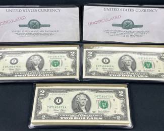 (3) 1976 US $2 Bills in Holders, Uncirculated