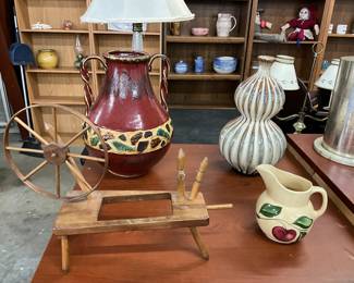 2 Handled Pottery Vase - Art Glass Vase - Tabletop Spinning Wheel Planter - Watt Pottery Apple Pitcher