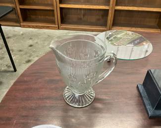 Jeanette Glass Iris & Herringbone Clear Depression Glass Pitcher