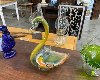 Italy Yellow Art Glass Bird Bowl