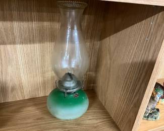 Green Glass Oil Lamp