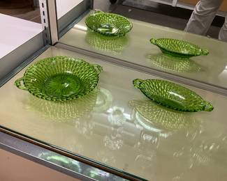 Indiana Glass Green Honeycomb Bowl & Oval Relish Dish