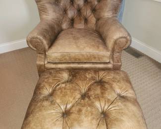Arhaus tufted leather chair and ottoman