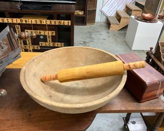 Vintage Wooden Bowl & Wooden Rolling Pin