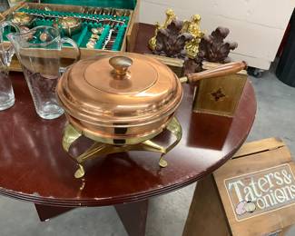 Copper Chafing Dish w/Brass Stand & Lid