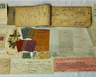 Vintage Receipts and Documents including Bus Transportation, Property Taxes, United States Railroad, and More