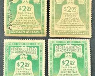 Federal Use Tax on Motor Vehicle Stamps - 4 Stamps 1941