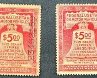Federal Use Tax of Motor Vehicle Stamps - 1942 - 2 Stamps