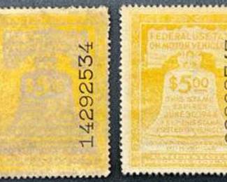Federal Use Tax on Motor Vehicle Stamps - 1943 - 2 Stamps
