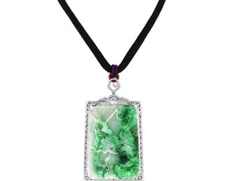 Lot 9077 Jadeite Jade Pendant with Diamonds GIA Certified