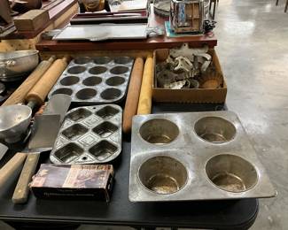 Vintage Metal Pans & Kitchen Utensils & Cookie Cutters