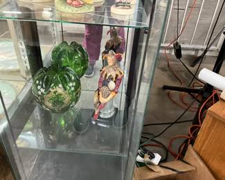 Blown Bohemian Glass Rose Bowl & Royal Doulton "the Jester" Figurine 
