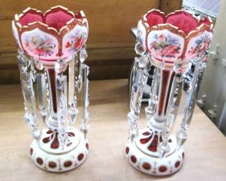 Victorian Overlay Bohemian Lustre Vases