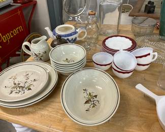 Royal Doulton Wild Cherry Dinnerware - Pyrex Corning Burgandy Scallop Rim Cups & Saucers