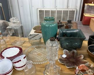 Assorted Pottery & Clear Glass Items