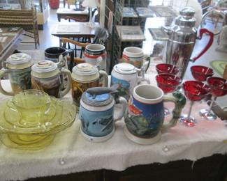 Yellow Uranium Glass Items - Assorted Steins - Ruby Red Glassware