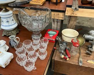 L.E. Smith Old Dominion Punch Bowl, Cups & Dipper - Magnifying Glass - Assorted Kitchen Utensils