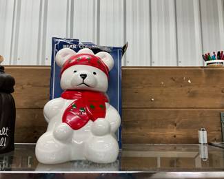 Christmas Bear Ceramic Cookie Jar