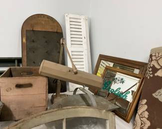 Banner Wire Assortment Wood Wall Display - Desk Lamp - Wood Crate & Beer Advertising Mirrors