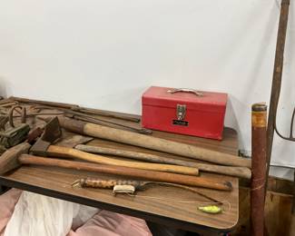 Assorted Vintage Tools - Metal Tool Box 