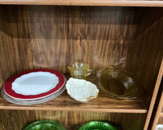 Dinner & Platter - Lenox Leaf Dish - Yellow Depression Glass 