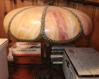 Art Nouveau slag glass lamp
