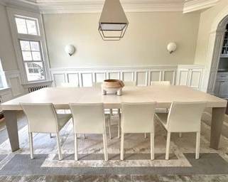 BERNHARDT DINING TABLE AND INTERLUDE DINING CHAIRS