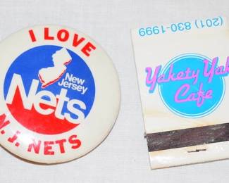 I Love NJ Nets Pin And Yakety Yak Cafe Matchbook (2)