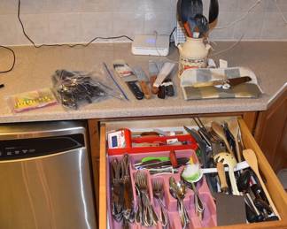 Large Lot Of Flat Ware, Knives And Other Misc Cooking Tools