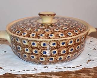 Bunzlau Peacock Designed Germany Pottery Casserole