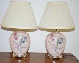Pair Of Pink Floral Decorator Lamp
