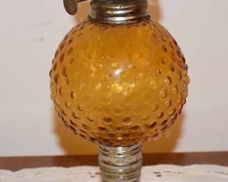 Vintage Hobnail Amber Glass Oil Lamp