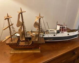 A Mid 20th Century Carved Wood Model Ship With Other