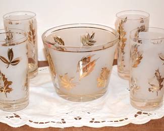 MCM Libbey Golden Foliage Autumn Leaf Design Glasses And Ice-bucket Set (5)