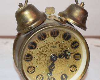Antique Brass Prim Alarm Clock With Key
