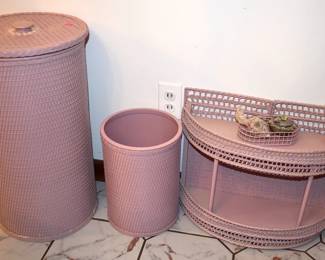 MCM Plastic Whicker Laundry Basket, Bin And Shelf