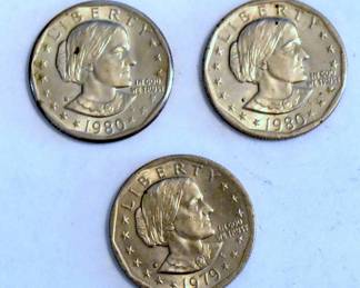 1979 1980 Susan B Anthony Dollar Coins (3)