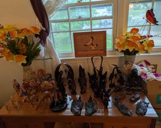 Lots of Carved Wooden item to choose from Plus more flower arrangements