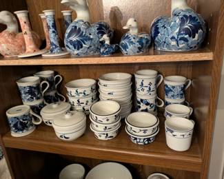 Multiple styles of blue porcelain decor and dish ware.