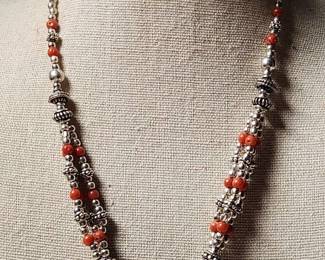 Coral Necklace Plated With Genuine 925 Silver